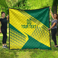 Yellow and green custom Lithuania quilt banner style with quilt stitching and “YOUR TEXT” print
