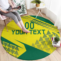 Custom round carpet rug, yellow center with green border and “YOUR TEXT” print