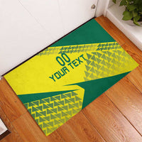 Yellow and green volleyball rubber doormat with centered 'YOUR TEXT' and '00' print