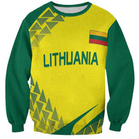 Yellow crewneck volleyball sweatshirt with Lithuania front print, green sleeves