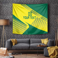 Yellow and green custom Lithuania volleyball tapestry with geometric pattern and 'YOUR TEXT'.