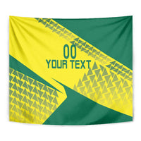 Yellow and green custom Lithuania volleyball tapestry with geometric pattern and '00 YOUR TEXT'.
