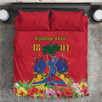 Red Haiti Independence bedding set with two printed pillow shams and duvet cover