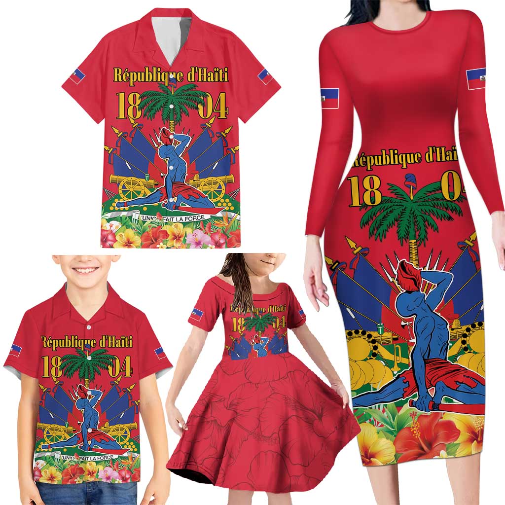 Haiti Independence Day Family Matching Long Sleeve Bodycon Dress and Hawaiian Shirt Le Marron Inconnu Unity Makes Strength - Wonder Print Shop