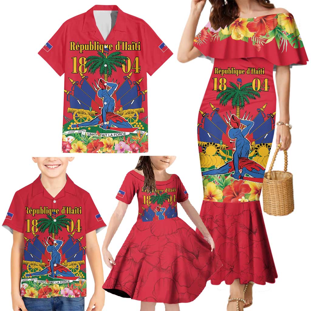 Haiti Independence Day Family Matching Mermaid Dress and Hawaiian Shirt Le Marron Inconnu Unity Makes Strength - Wonder Print Shop