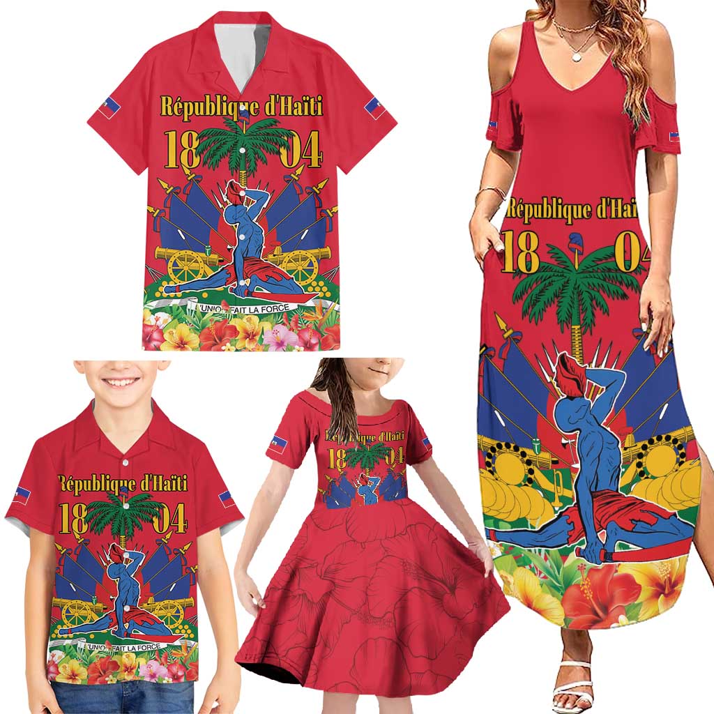 Haiti Independence Day Family Matching Summer Maxi Dress and Hawaiian Shirt Le Marron Inconnu Unity Makes Strength - Wonder Print Shop