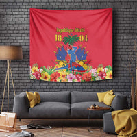 Red Haiti Independence Day tapestry with 1804 graphic and floral border