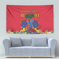 Red Haiti Independence Day tapestry with République d'Haïti 1804 graphic and figure.