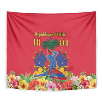 Red Haiti Independence Day tapestry with 1804 and floral border