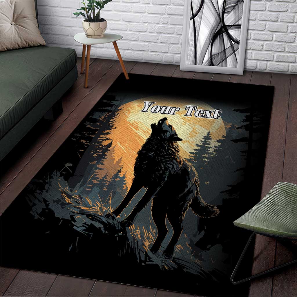 Personalized Estonia Area Rug Wolf Howling At The Moon