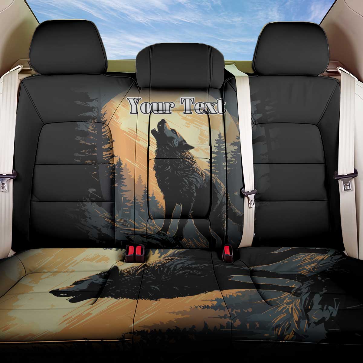 Personalized Estonia Back Car Seat Cover Wolf Howling At The Moon - Wonder Print Shop