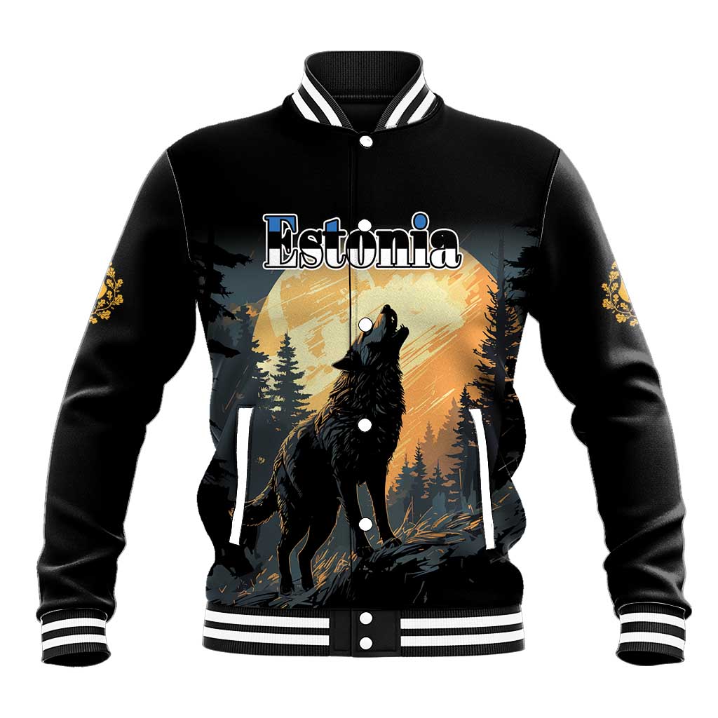 Personalized Estonia Baseball Jacket Wolf Howling At The Moon - Wonder Print Shop