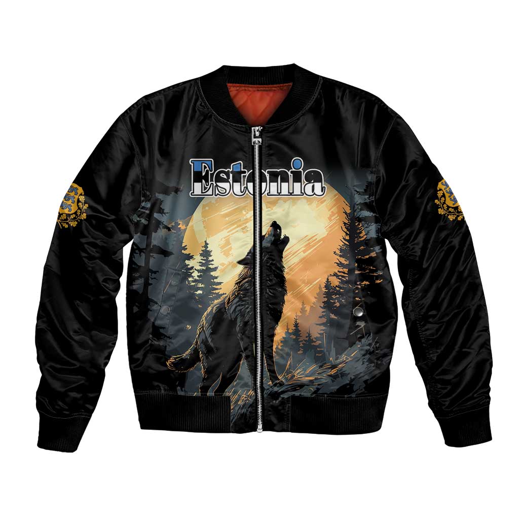 Personalized Estonia Bomber Jacket Wolf Howling At The Moon - Wonder Print Shop