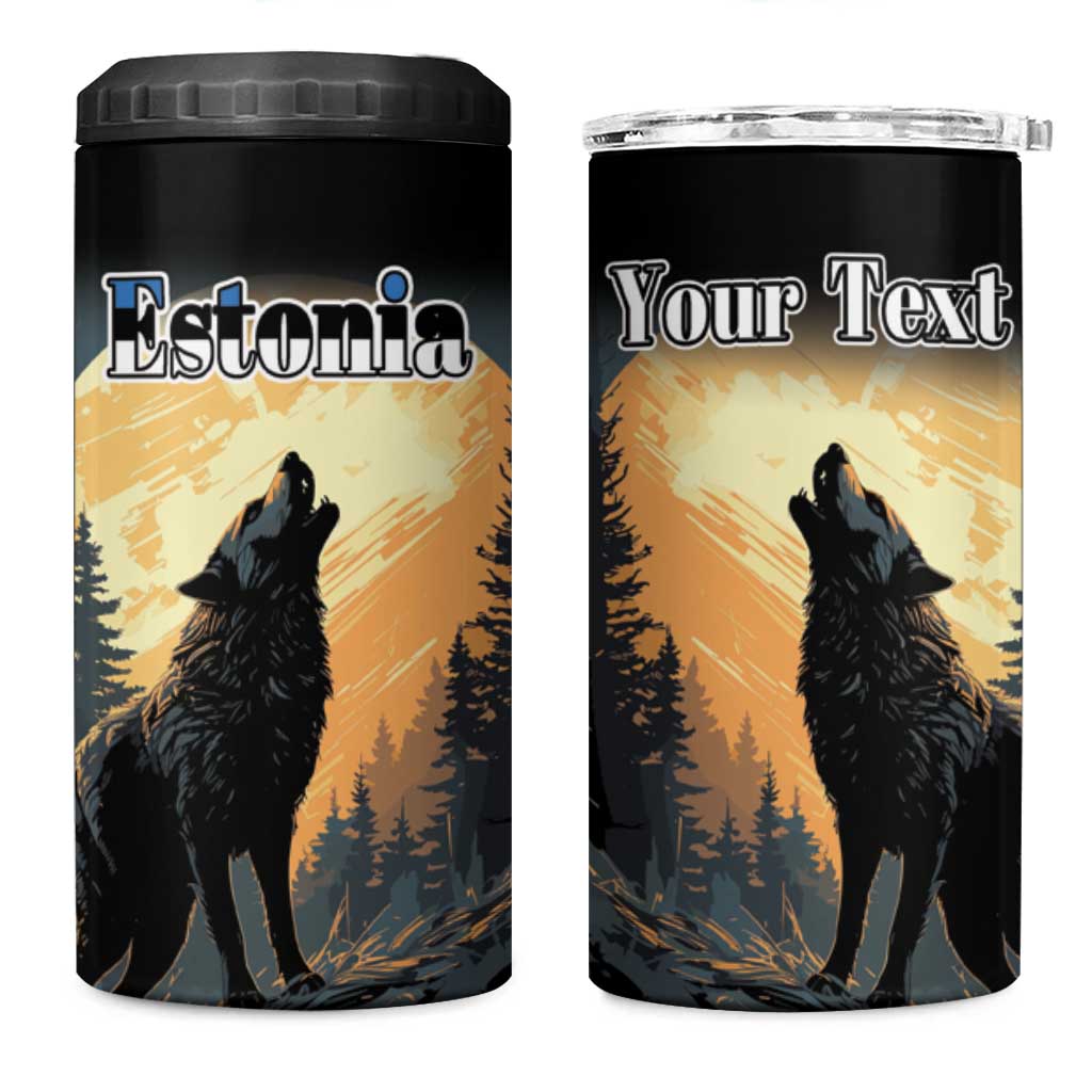 Personalized Estonia 4 in 1 Can Cooler Tumbler Wolf Howling At The Moon - Wonder Print Shop