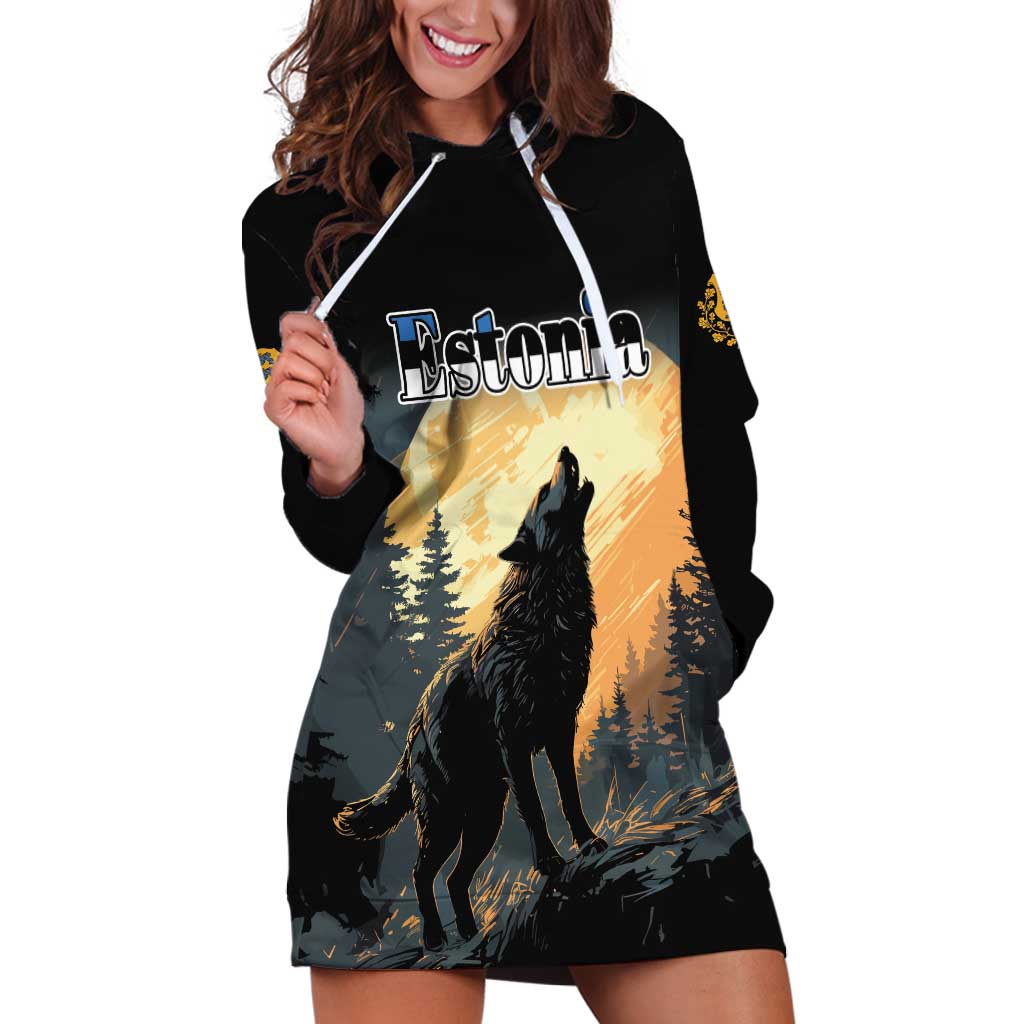 Personalized Estonia Hoodie Dress Wolf Howling At The Moon - Wonder Print Shop