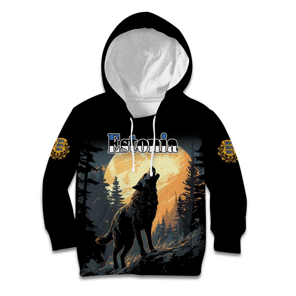 Personalized Estonia Kid Hoodie Wolf Howling At The Moon - Wonder Print Shop