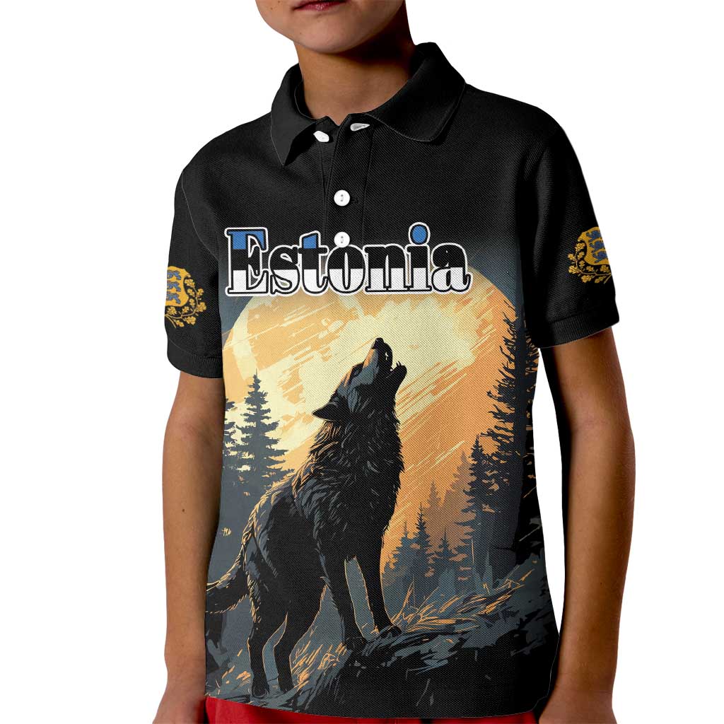 Personalized Estonia Kid Polo Shirt Wolf Howling At The Moon - Wonder Print Shop