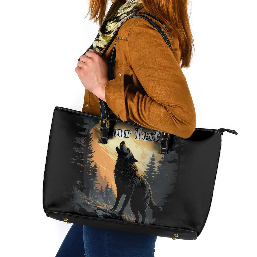 Personalized Estonia Leather Tote Bag Wolf Howling At The Moon - Wonder Print Shop