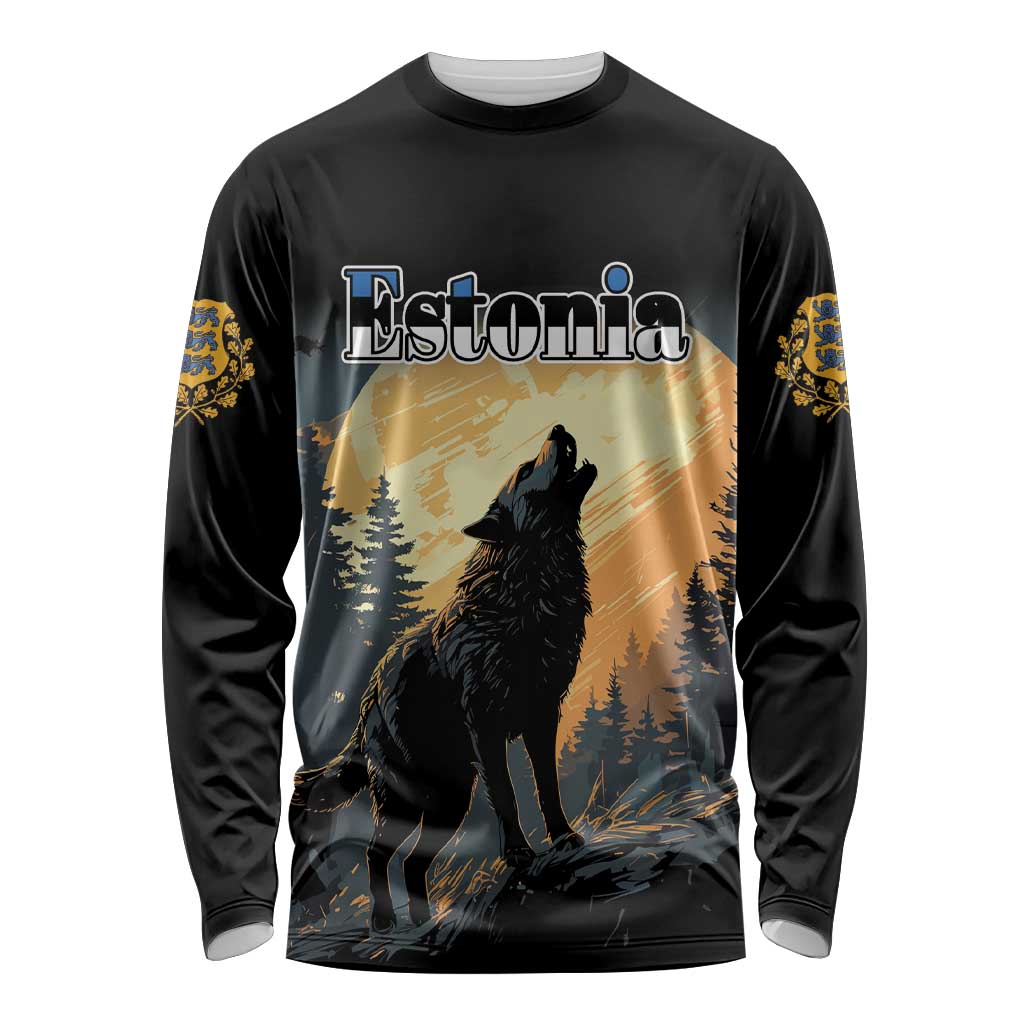 Personalized Estonia Long Sleeve Shirt Wolf Howling At The Moon - Wonder Print Shop