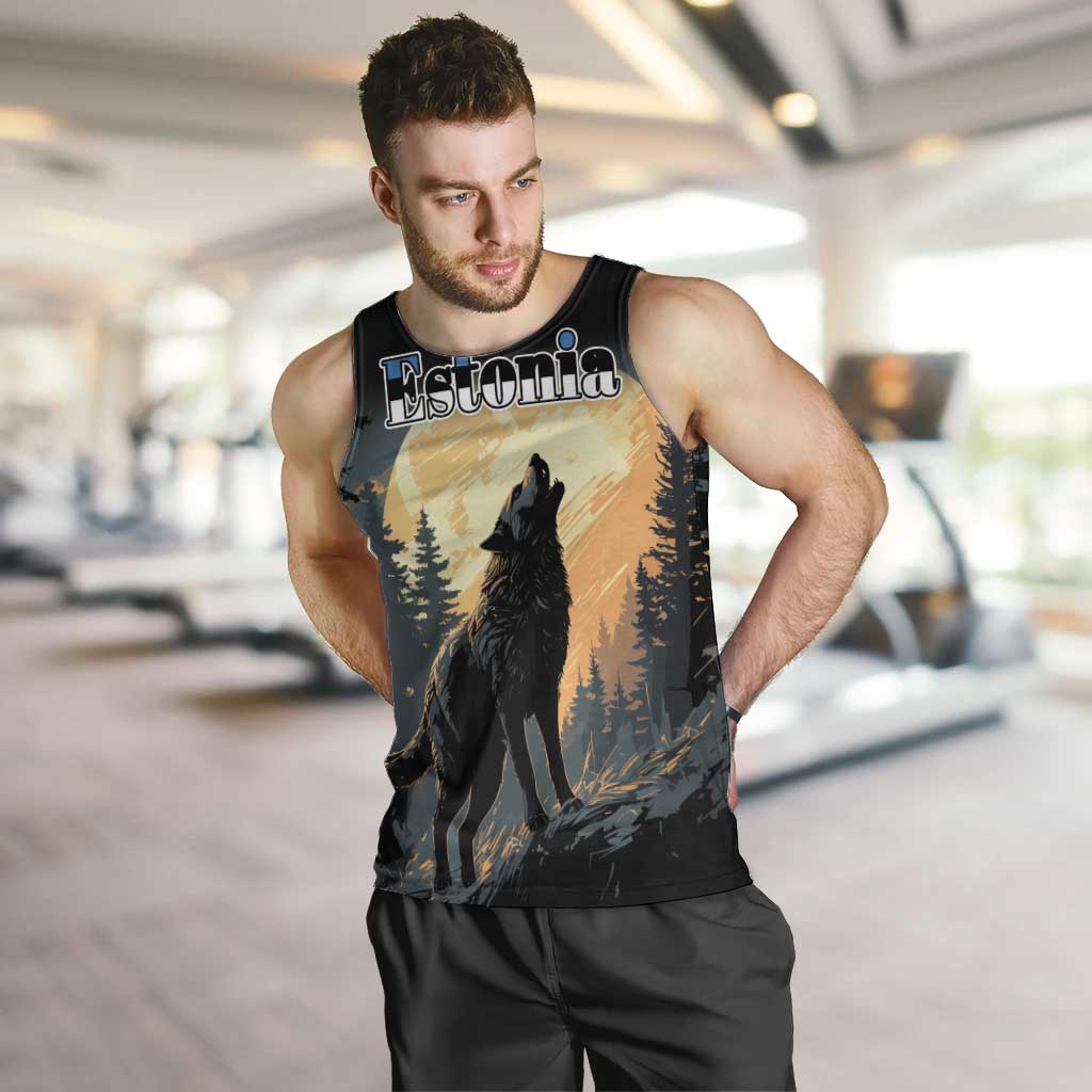 Personalized Estonia Men Tank Top Wolf Howling At The Moon - Wonder Print Shop