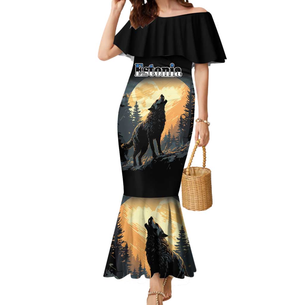 Personalized Estonia Mermaid Dress Wolf Howling At The Moon - Wonder Print Shop