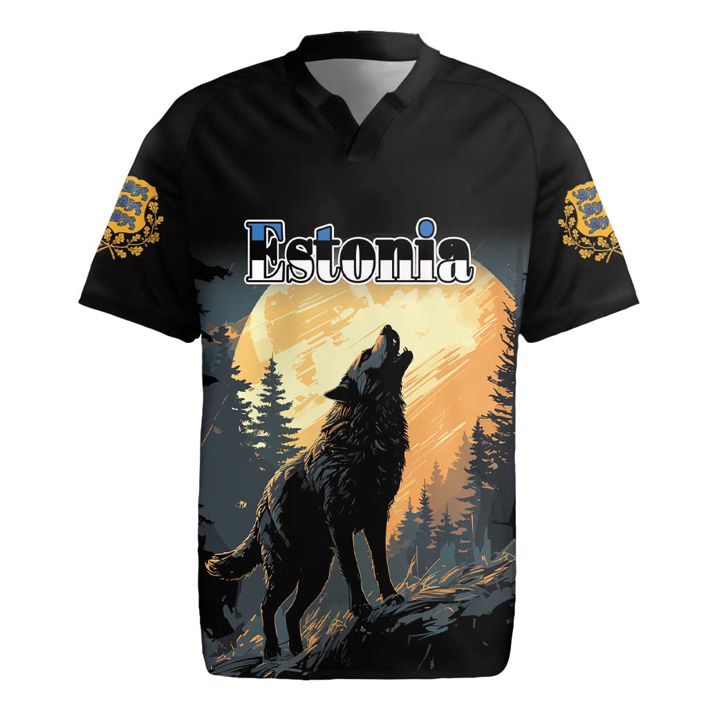 Personalized Estonia Rugby Jersey Wolf Howling At The Moon - Wonder Print Shop