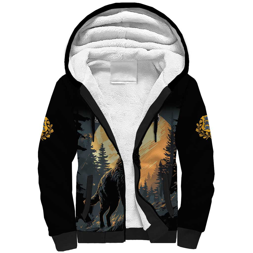 Personalized Estonia Sherpa Hoodie Wolf Howling At The Moon - Wonder Print Shop