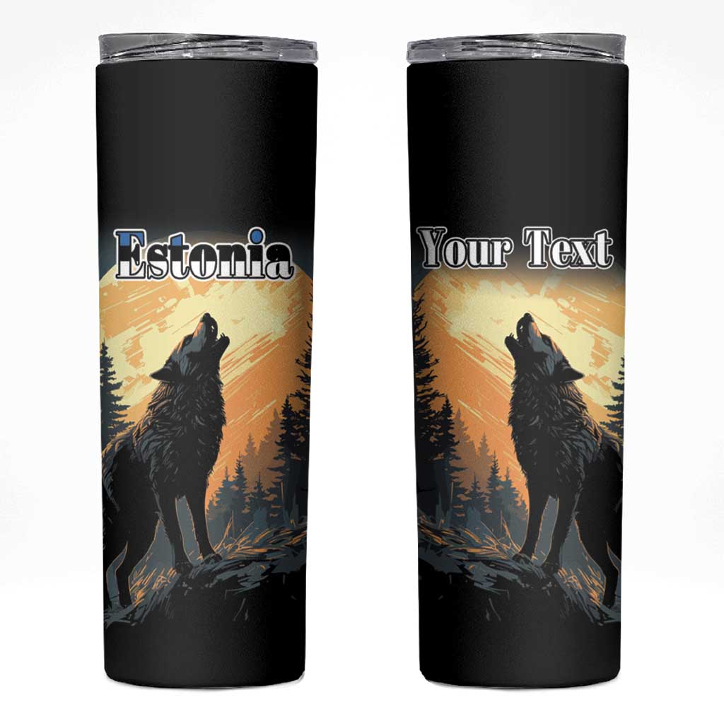 Personalized Estonia Skinny Tumbler Wolf Howling At The Moon - Wonder Print Shop