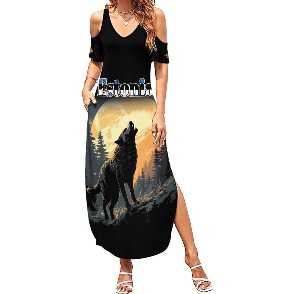 Personalized Estonia Summer Maxi Dress Wolf Howling At The Moon - Wonder Print Shop