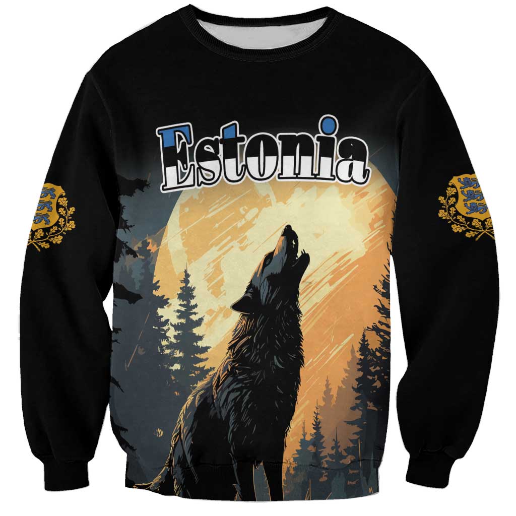 Personalized Estonia Sweatshirt Wolf Howling At The Moon - Wonder Print Shop