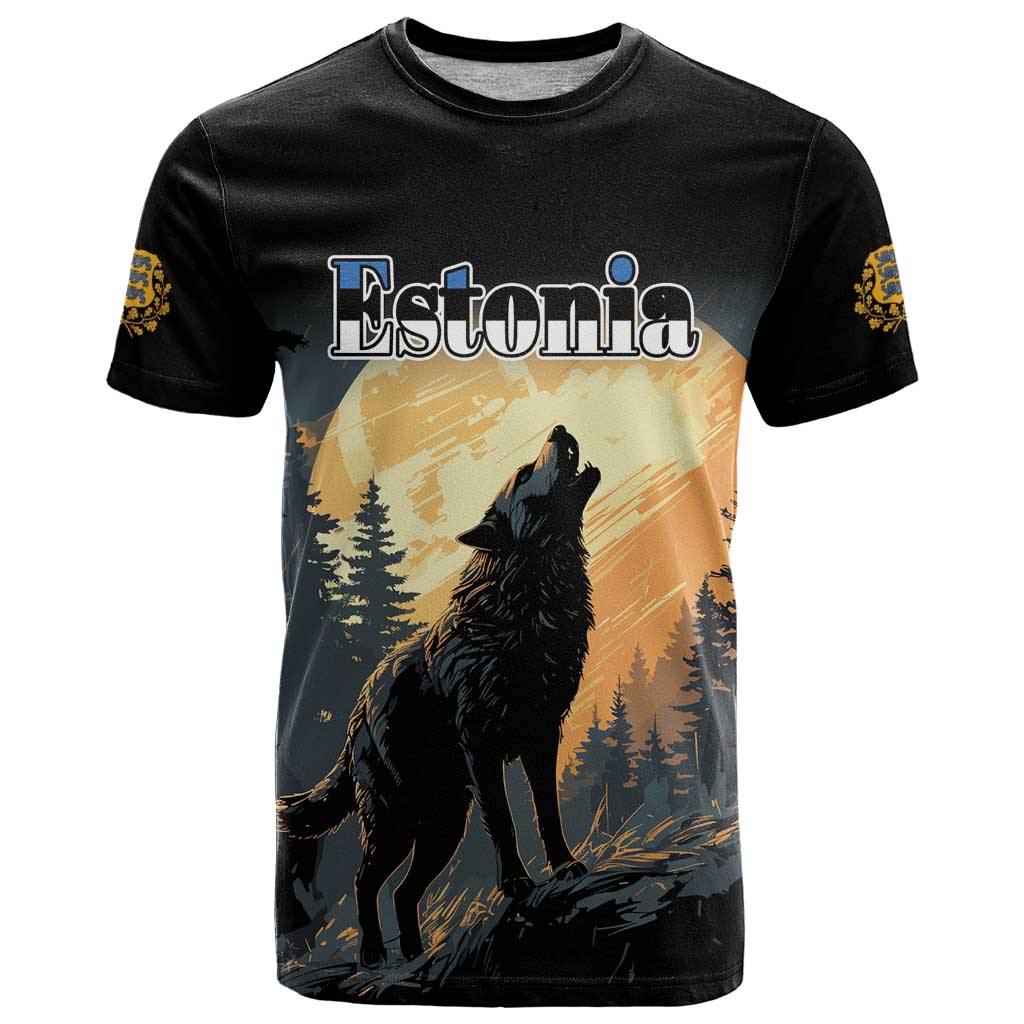 Personalized Estonia T Shirt Wolf Howling At The Moon - Wonder Print Shop