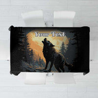 Black personalized tablecloth with wolf howling at the moon and 'Your Text'