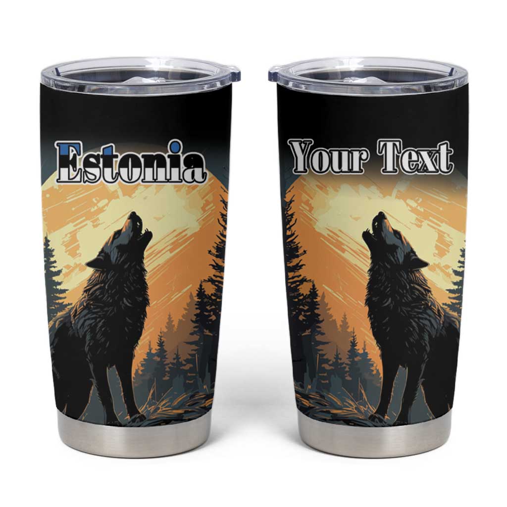 Personalized Estonia Tumbler Cup Wolf Howling At The Moon - Wonder Print Shop