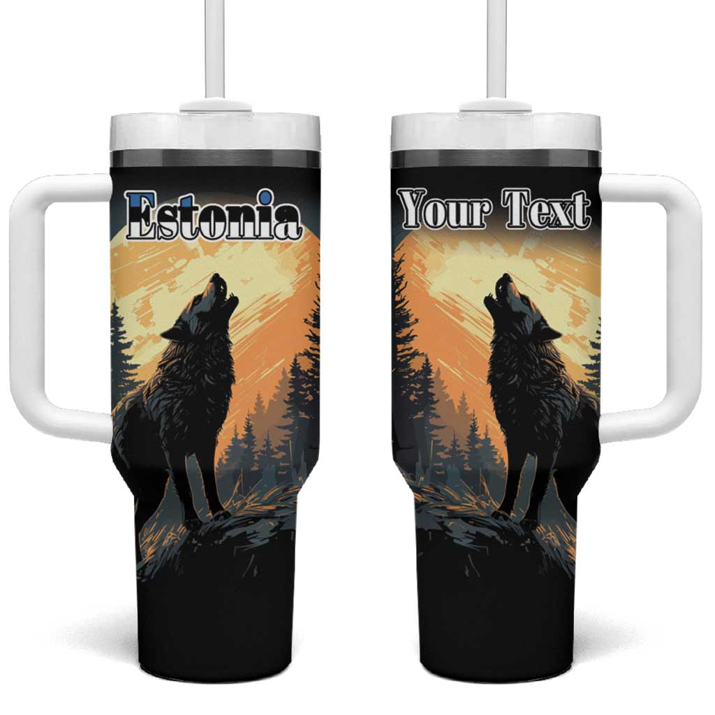 Personalized Estonia Tumbler With Handle Wolf Howling At The Moon - Wonder Print Shop