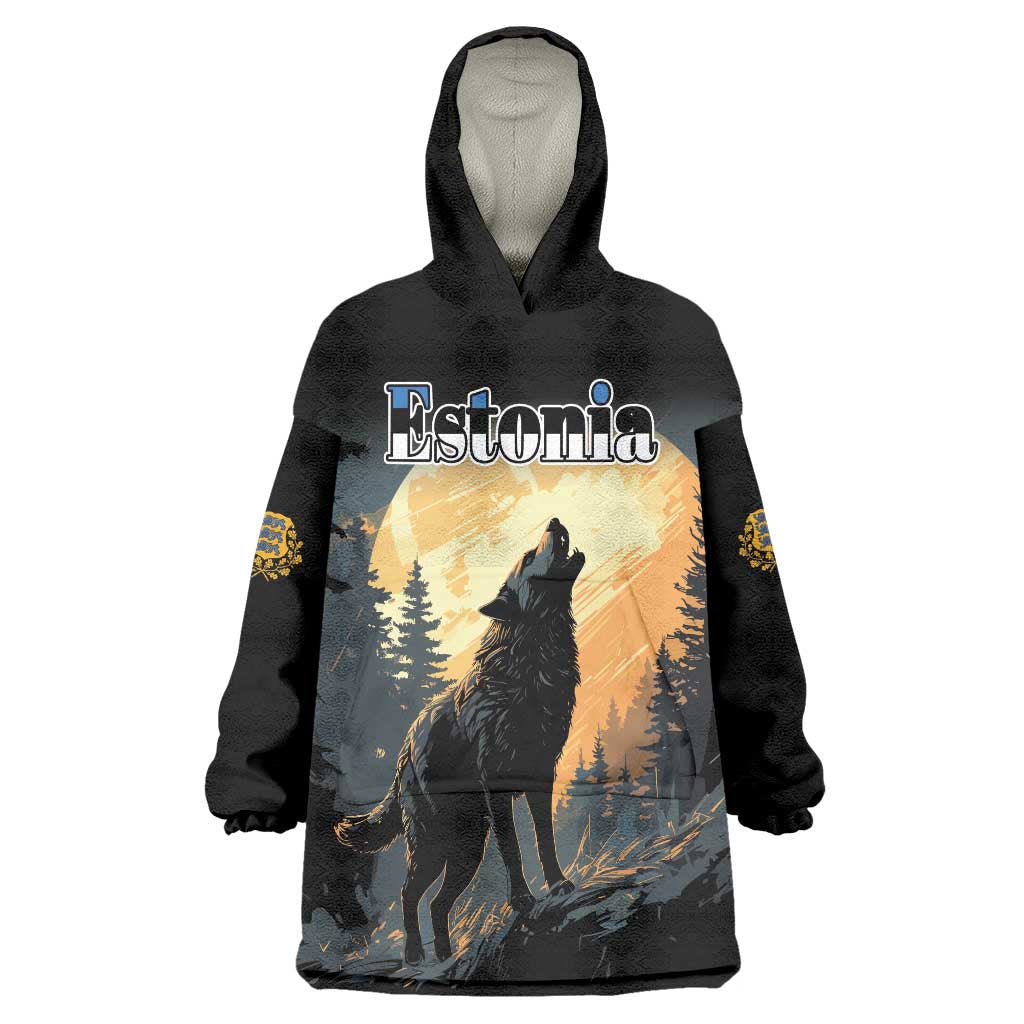 Personalized Estonia Wearable Blanket Hoodie Wolf Howling At The Moon - Wonder Print Shop