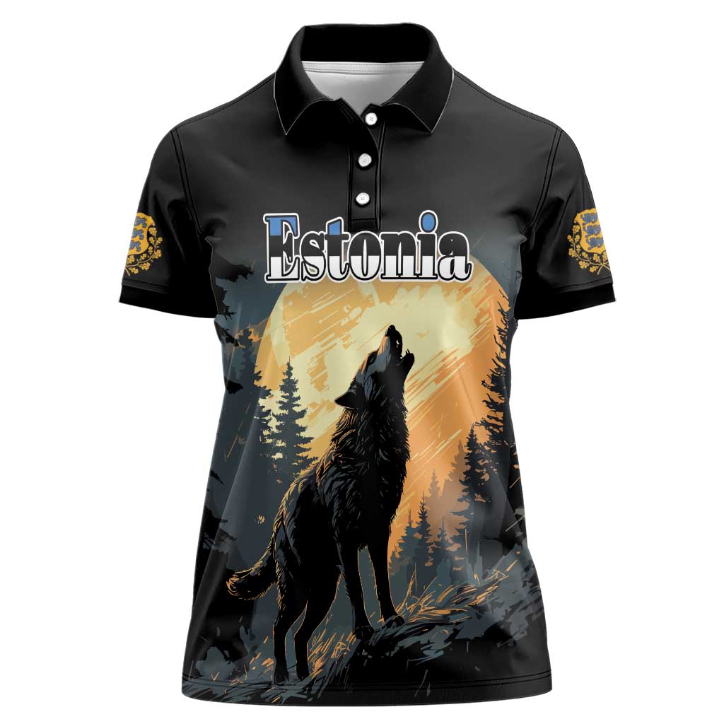 Personalized Estonia Women Polo Shirt Wolf Howling At The Moon - Wonder Print Shop