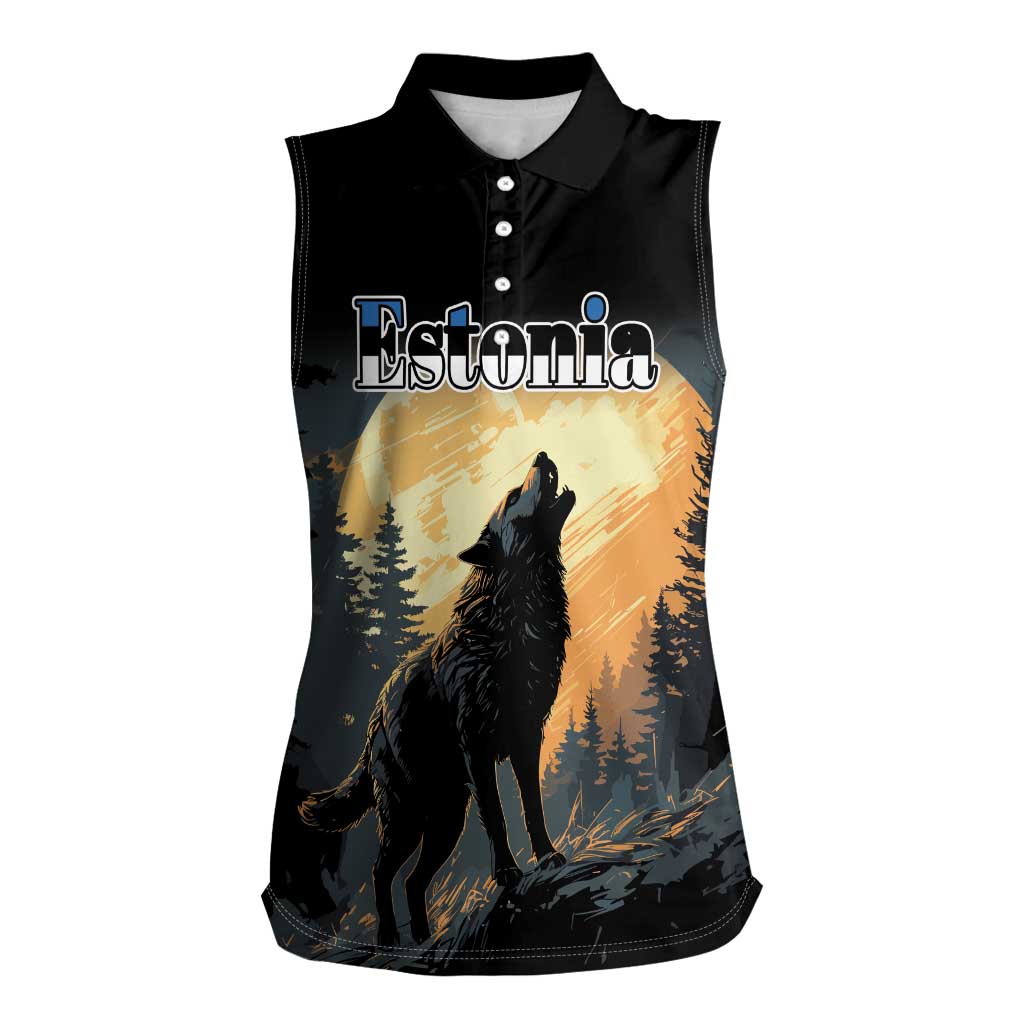 Personalized Estonia Women Sleeveless Polo Shirt Wolf Howling At The Moon - Wonder Print Shop