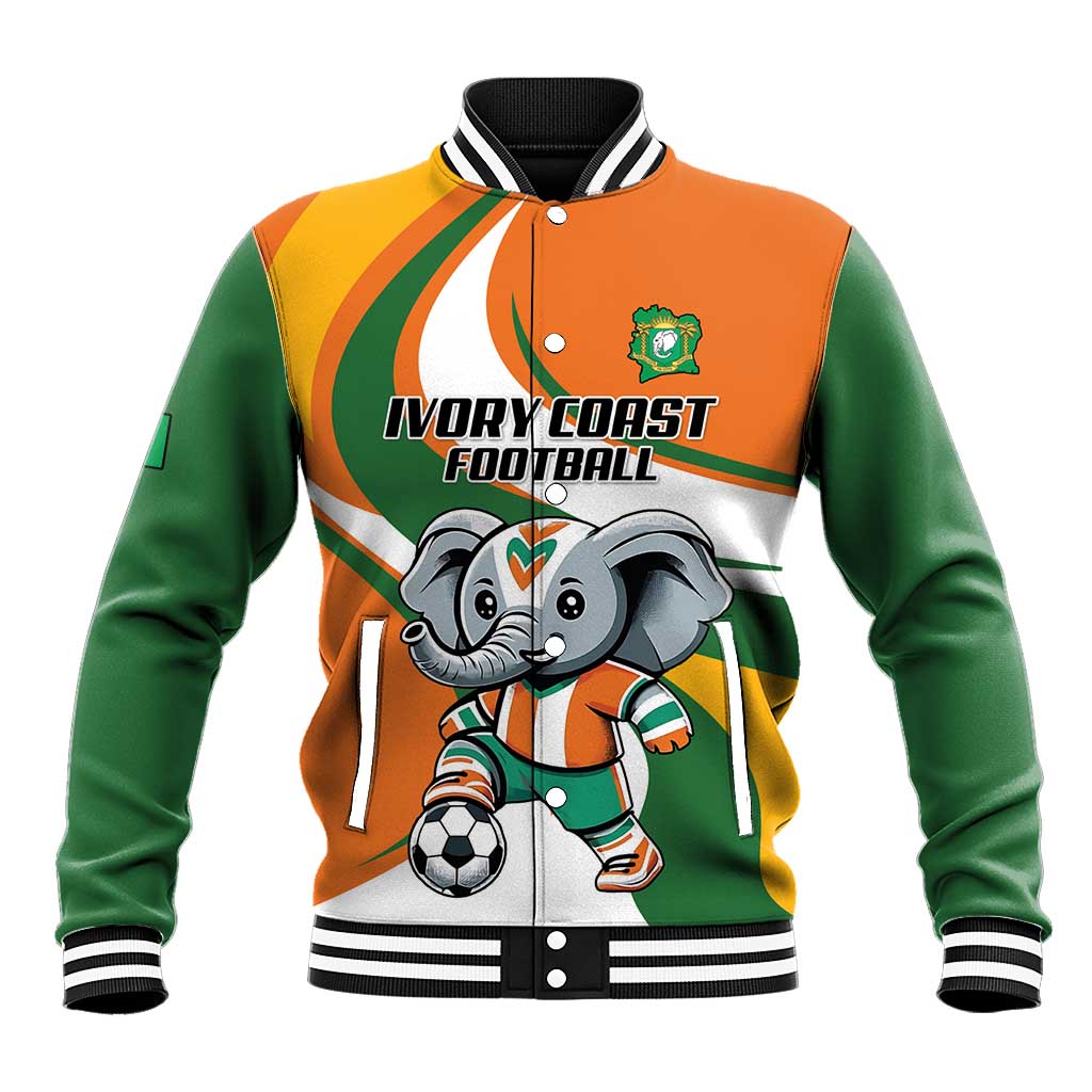 Custom Ivory Coast Football Baseball Jacket Les Elephants Mascot - Wonder Print Shop