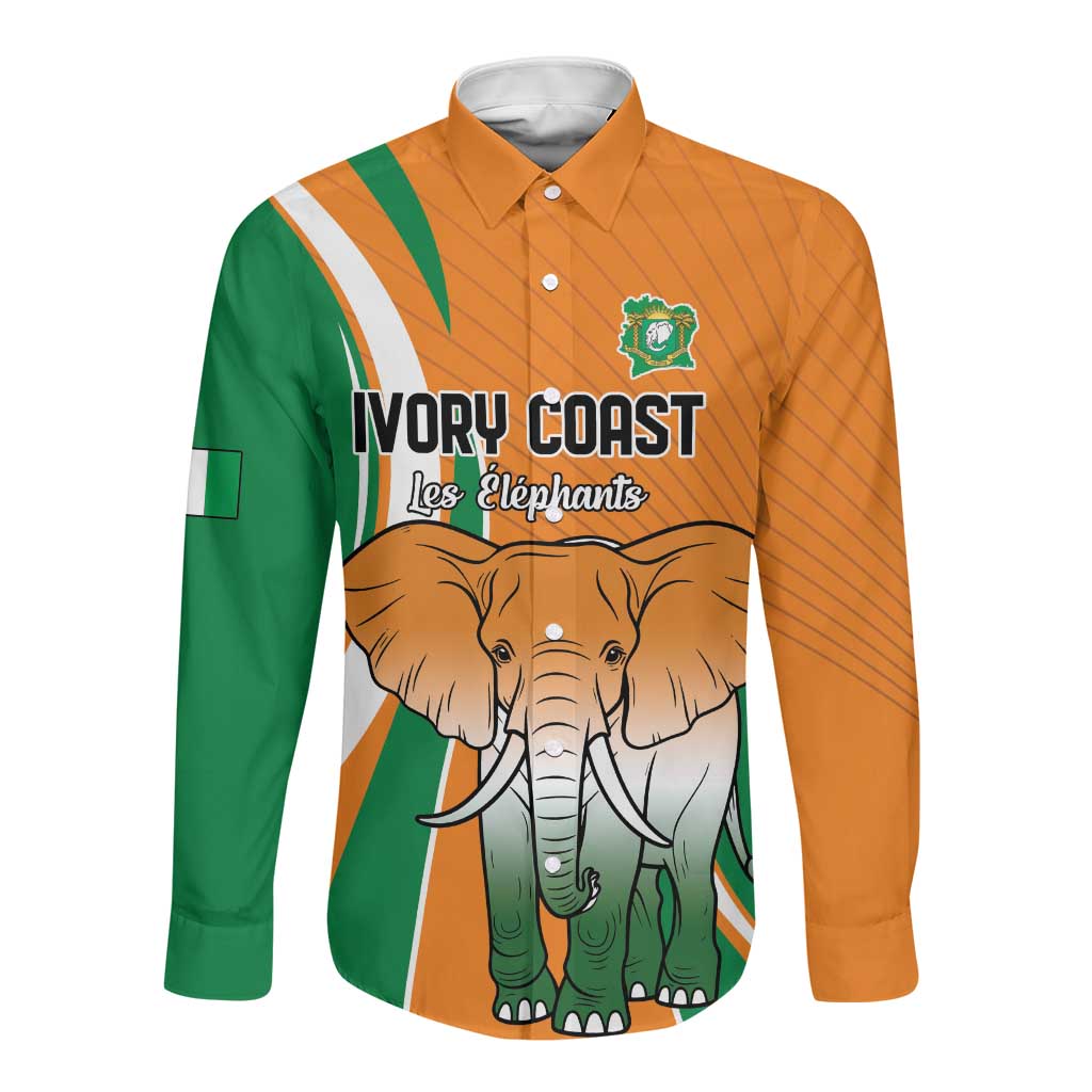 Custom Ivory Coast Football Long Sleeve Button Shirt Les Elephants Spirit - Wonder Print Shop