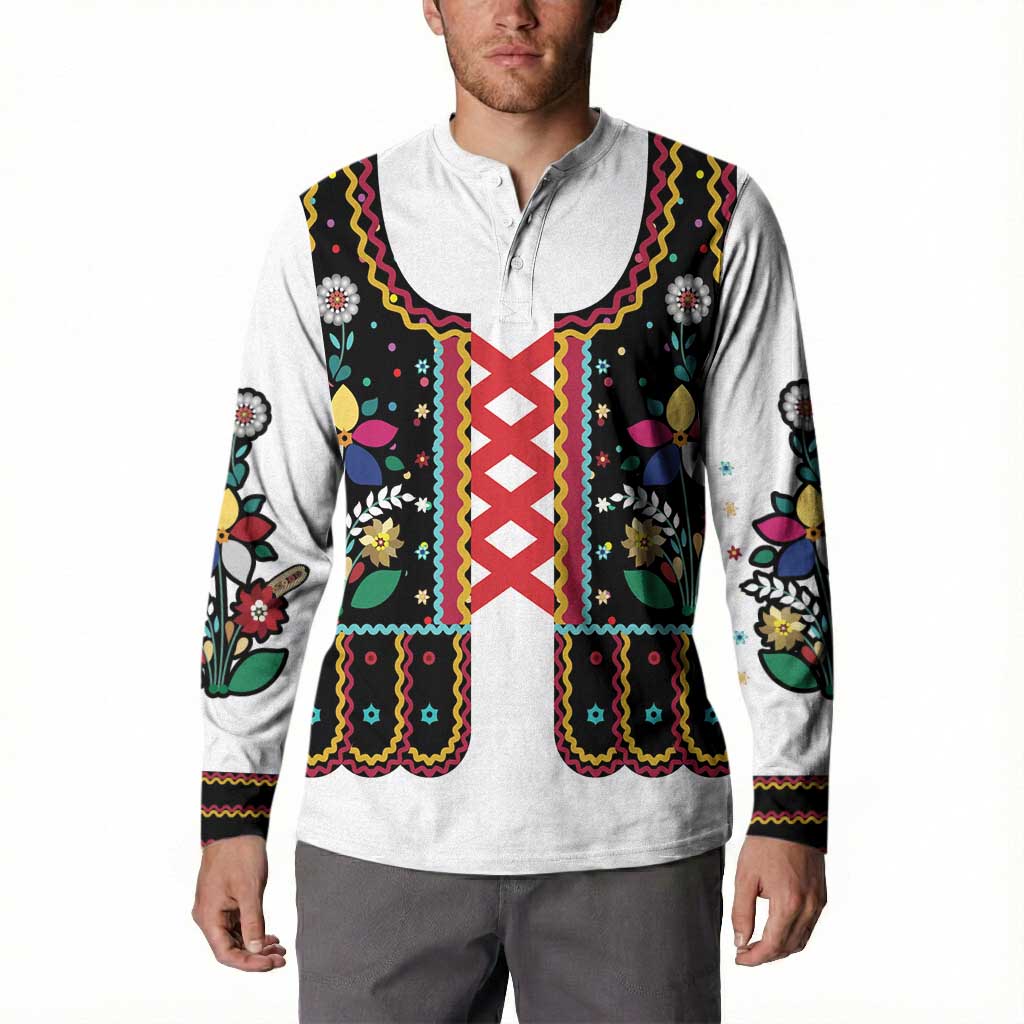 Vintage Polish Gorsecik Button Sweatshirt Slavic Floral Folk Art