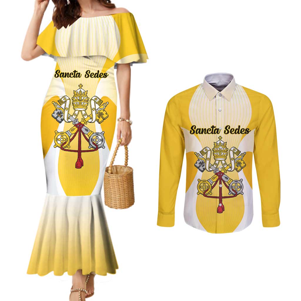 Personalized Holy See - Vatican City Couples Matching Mermaid Dress and Long Sleeve Button Shirt Sporty Style