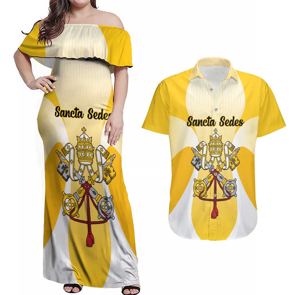 Personalized Holy See - Vatican City Couples Matching Off Shoulder Maxi Dress and Hawaiian Shirt Sporty Style