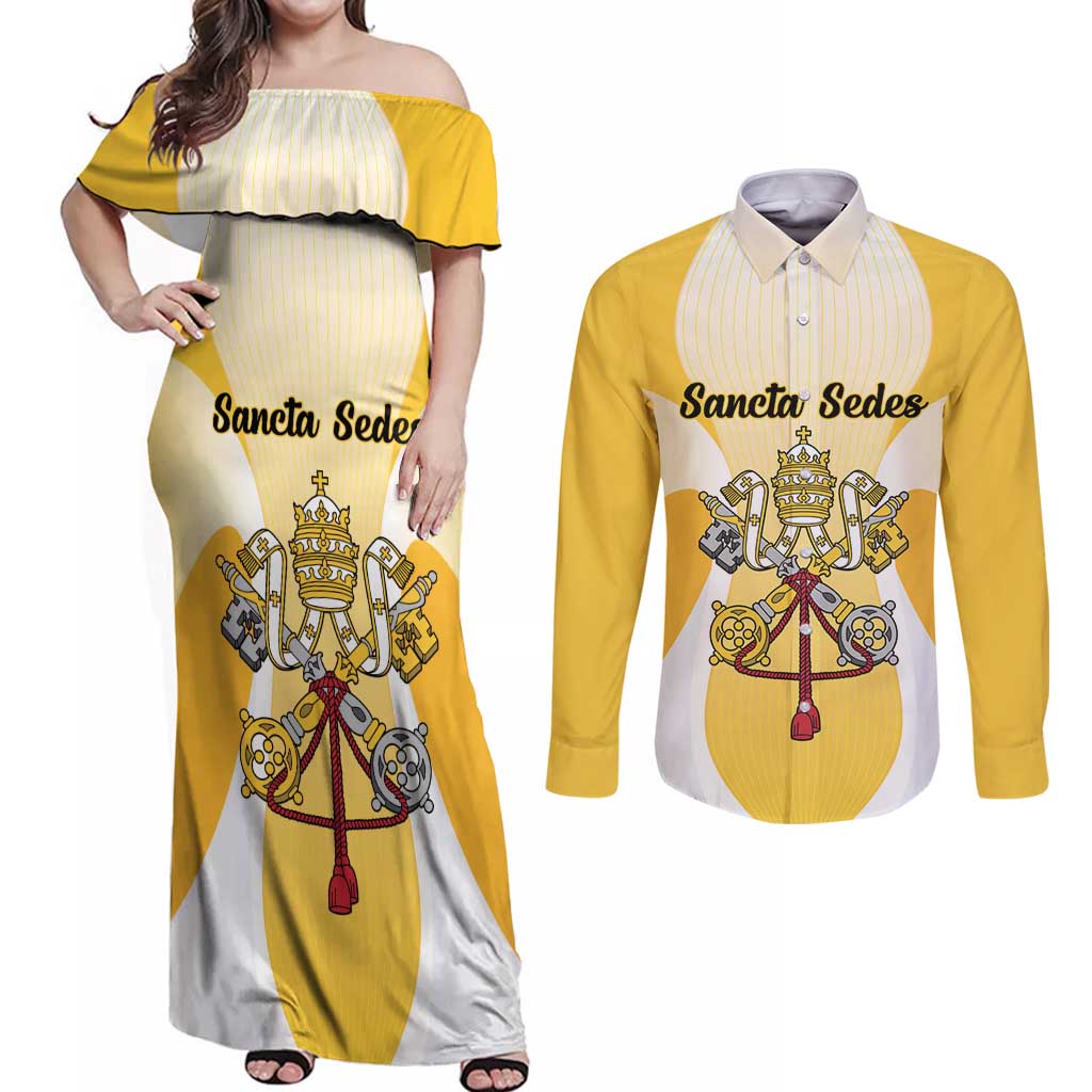 Personalized Holy See - Vatican City Couples Matching Off Shoulder Maxi Dress and Long Sleeve Button Shirt Sporty Style