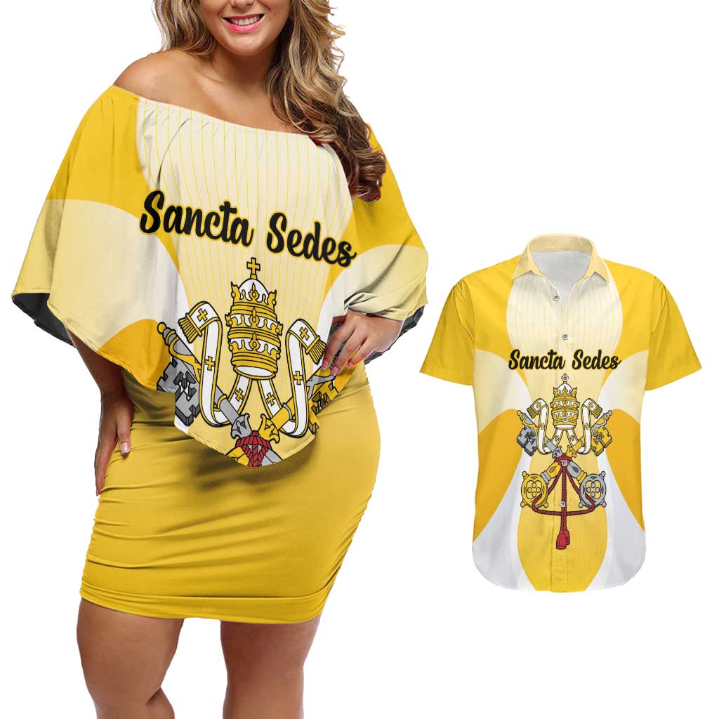 Personalized Holy See - Vatican City Couples Matching Off Shoulder Short Dress and Hawaiian Shirt Sporty Style