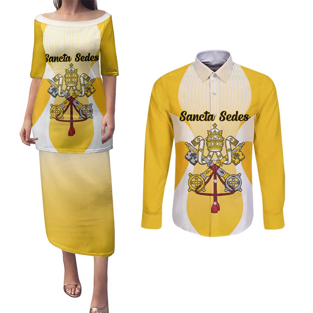 Personalized Holy See - Vatican City Couples Matching Puletasi and Long Sleeve Button Shirt Sporty Style