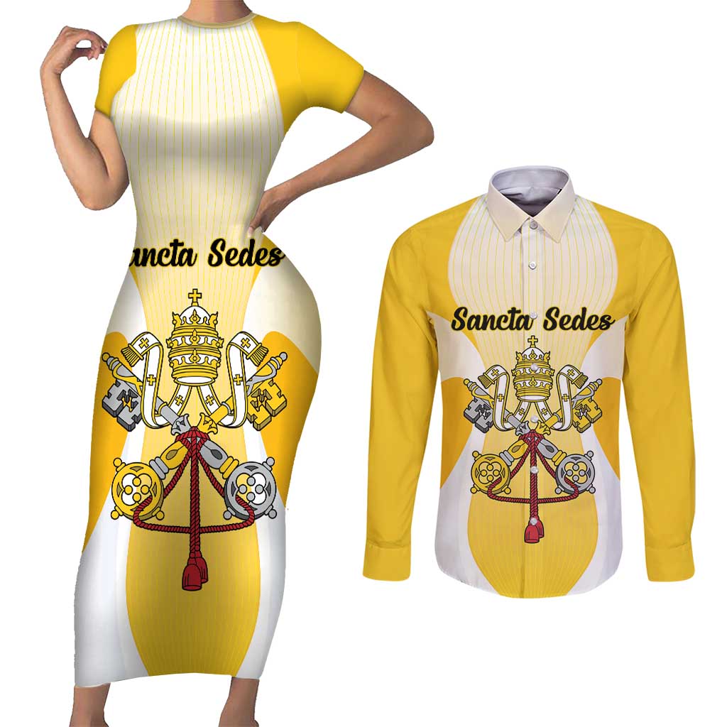 Personalized Holy See - Vatican City Couples Matching Short Sleeve Bodycon Dress and Long Sleeve Button Shirt Sporty Style