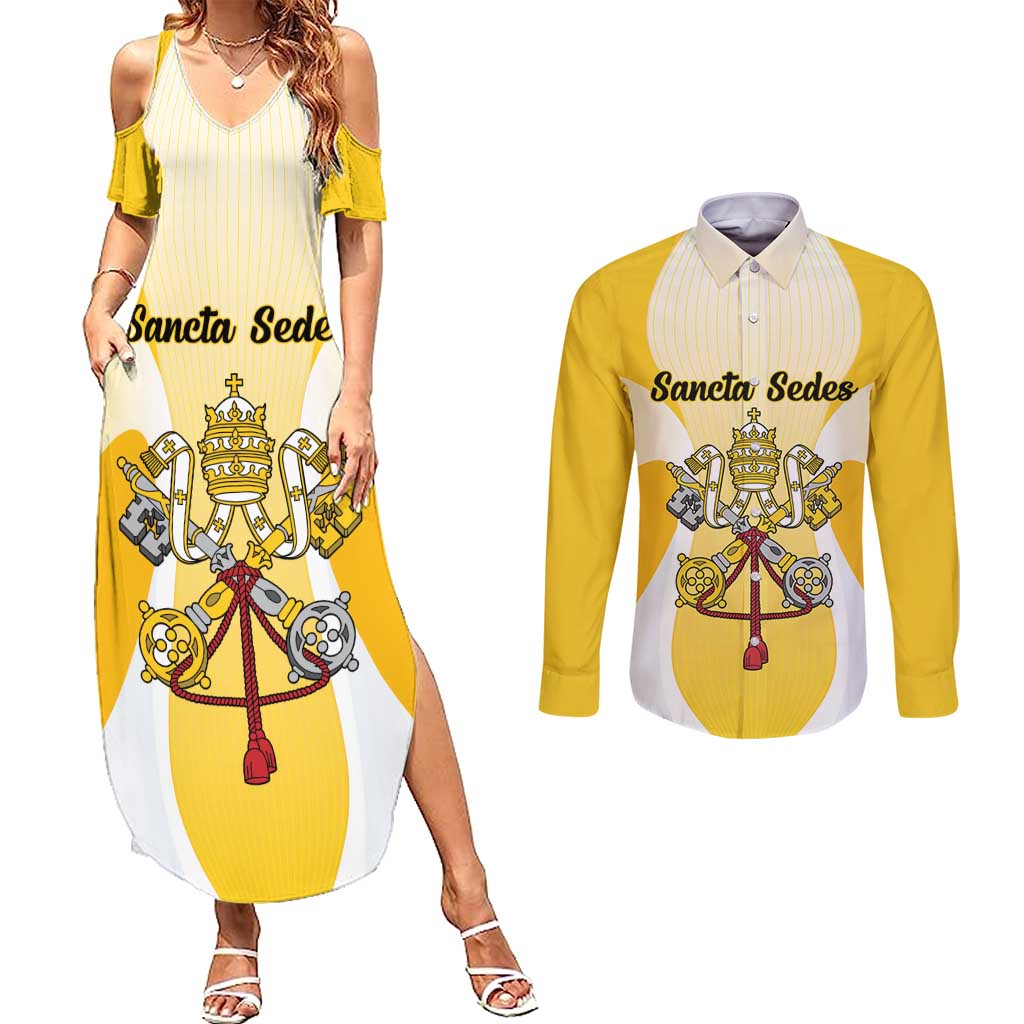 Personalized Holy See - Vatican City Couples Matching Summer Maxi Dress and Long Sleeve Button Shirt Sporty Style