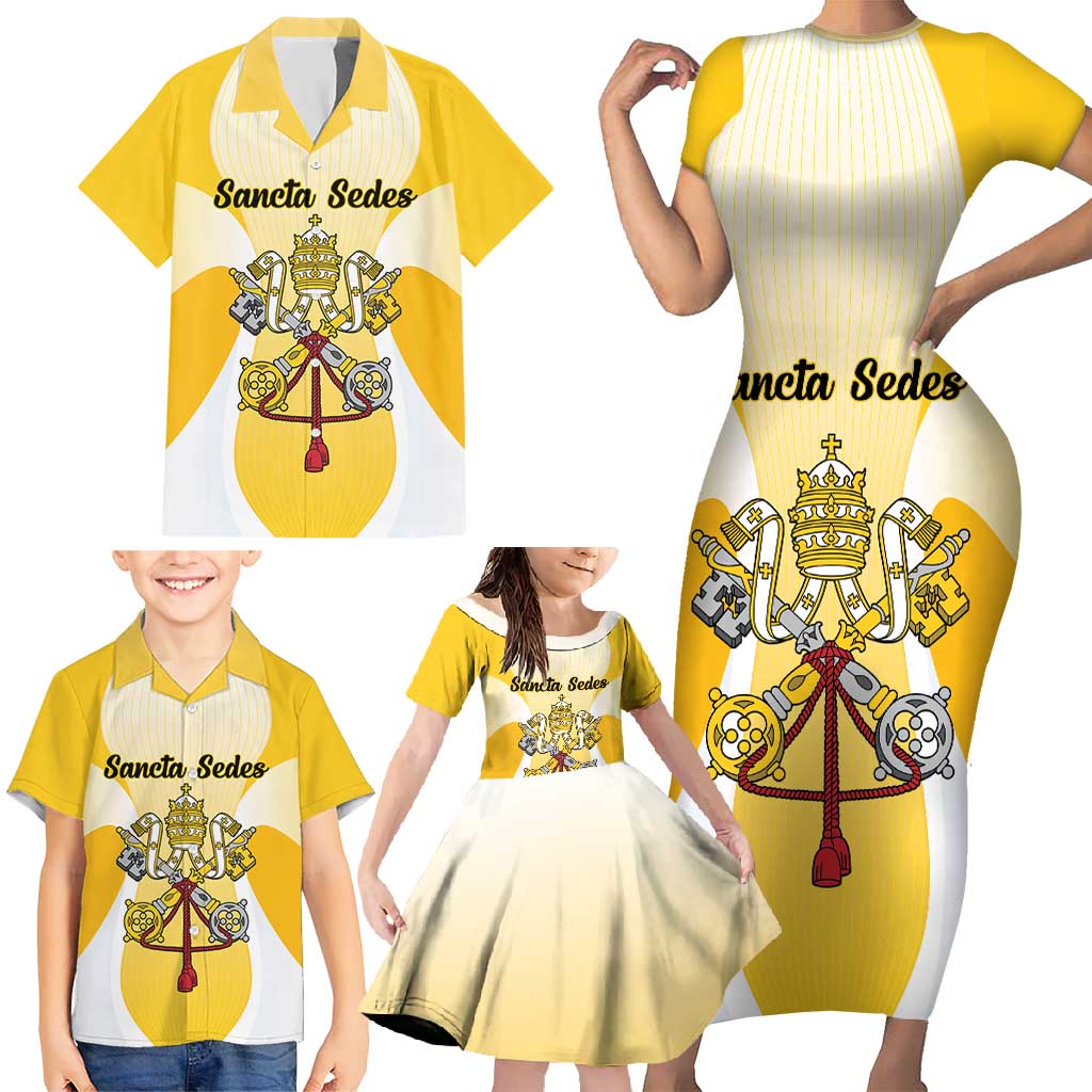 Personalized Holy See - Vatican City Family Matching Short Sleeve Bodycon Dress and Hawaiian Shirt Sporty Style