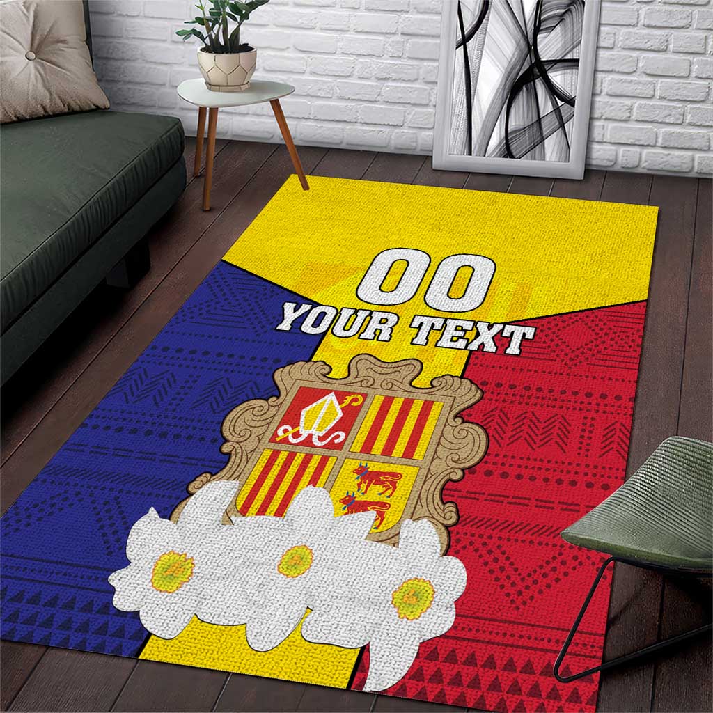 Custom Andorra Coat Of Arms Area Rug Narcissus Poeticus Flowers Flag Style