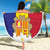 Custom Andorra Coat Of Arms Beach Blanket Narcissus Poeticus Flowers Flag Style